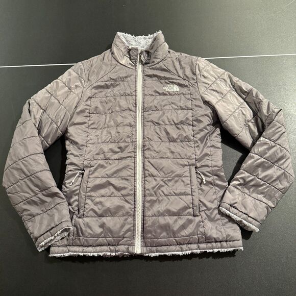 The North Face Jacket Girls XL 18 Grey Reversible Fleece Quilted Insulated Zip - Picture 1 of 9